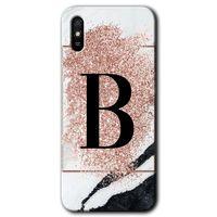 MRCİLETİSİM Xiaomi Redmi 9A Kılıf Kapak - Pembe Mermer Desenli B Harfi +Hayalet Ekran Yandan Gözükmez