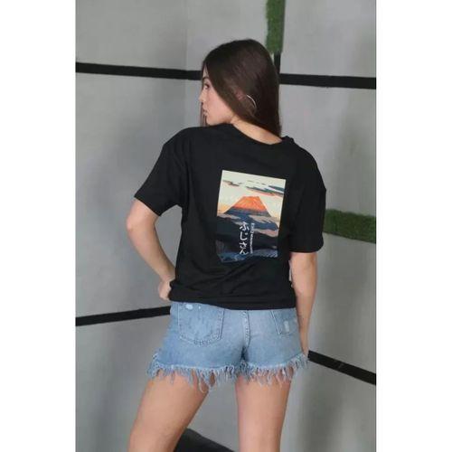 Pilelistore Unisex Bisiklet Yaka Baskılı Oversize T-Shirt - Siyah