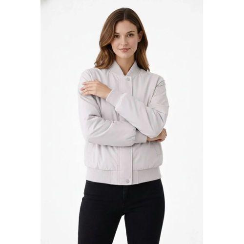 Premium Bomber Ceket Çıtçıt Kapamalı, Ribana Manşetli, Astarlı, Regular Fit Mont - Beyaz
