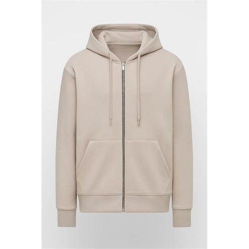 İçi Peluş Üç İplik Kumaş Oversize Fermuarlı Kapüşonlu Sweatshirt - Kum Beji