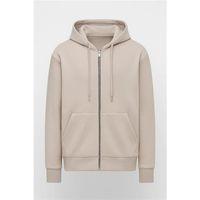 İçi Peluş Üç İplik Kumaş Oversize Fermuarlı Kapüşonlu Sweatshirt - Kum Beji