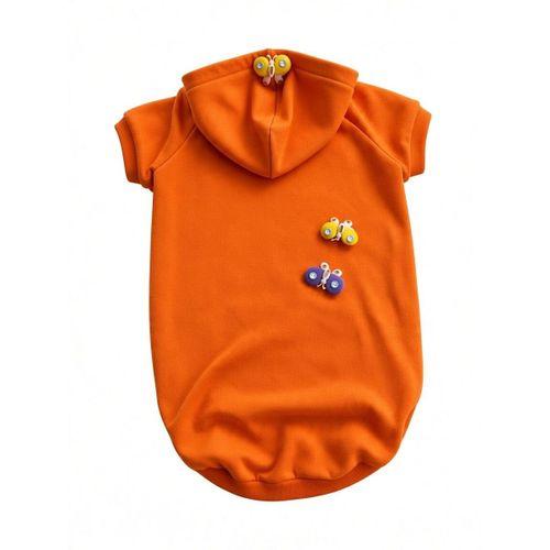 Mariposa Orange Hoodie | Kelebek Detaylı İnce Polar Orta Ve Büyük Irk Köpek Sweatshirt