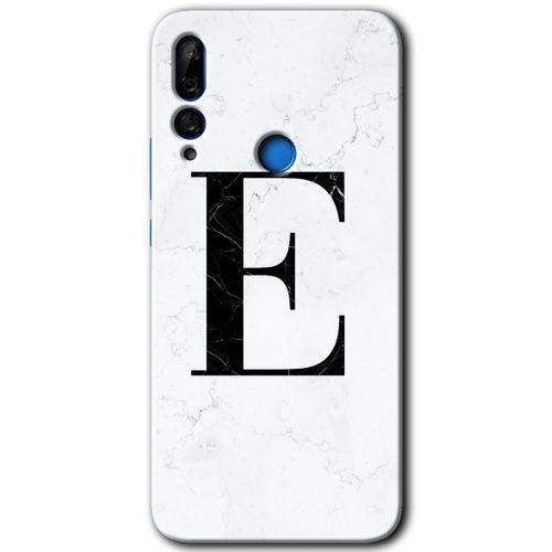 Huawei Y9 Prime 2019 Kılıf Kapak - Beyaz Mermer Desenli E Harfi +Hayalet Ekran Yandan Gözükmez
