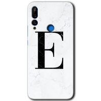 Huawei Y9 Prime 2019 Kılıf Kapak - Beyaz Mermer Desenli E Harfi +Hayalet Ekran Yandan Gözükmez