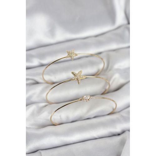 Gold Renk Zirkon Taşlı Deniz Yıldızı Model 3'lü Kadın Bileklik Kombini