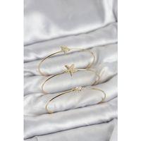 Gold Renk Zirkon Taşlı Deniz Yıldızı Model 3'lü Kadın Bileklik Kombini