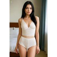 Beyaz Dantel Bralet Şort Takımı Askılı Şık Kadın Ev Giyim