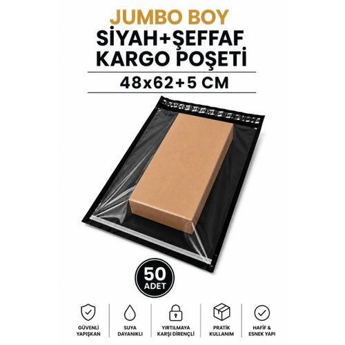 Jumbo Boy Siyah Şeffaf Kargo Poşeti 48x62+5 Cm 50 Adet