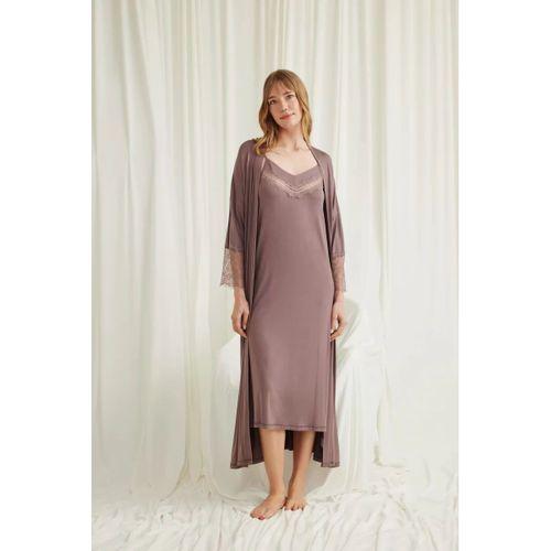 Dekolteli Yakası Ve Kolu Dantelli Sabahlık Takımı