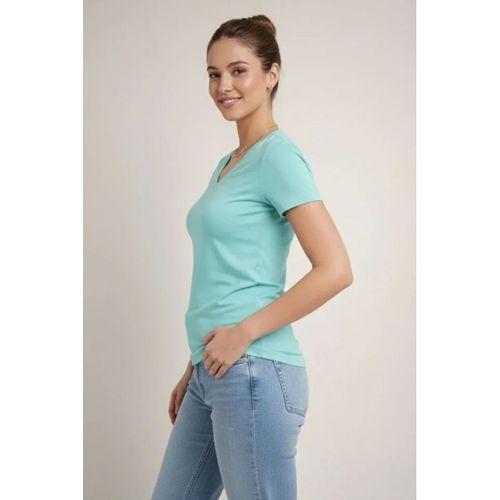 T-Shirt V Yaka Slim Fit Likralı Tişört Günlük Basic Body - Turkuvaz