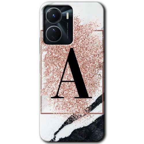 Vivo Y16 Kılıf HD Desen Baskılı Arka Kapak - Pembe Mermer Desenli A Harfi