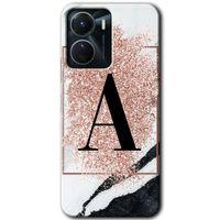 Vivo Y16 Kılıf HD Desen Baskılı Arka Kapak - Pembe Mermer Desenli A Harfi