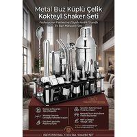 750 ml Kokteyl Shaker Seti 24 Parça Siyah Akrilik Standlı Profesyonel Paslanmaz Çelik Metal Buz Küplü Ev Barı Miksoloji Seti 723389