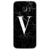 Galaxy S7 Edge Kılıf HD Desen Baskılı Arka Kapak - Siyah Mermer Desenli V Harfi