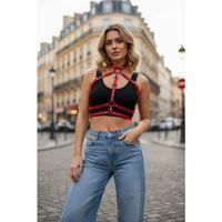 Kırmızı Kadın Kemer Çoklu Şeritli Tokalı Vücut Aksesuarı - Brf119