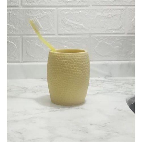 2 Adet Diş Fırçalık,Macunluk Sarı Petek Desenli Poliresin 8X8X10Cm 400Ml Banyo Seti
