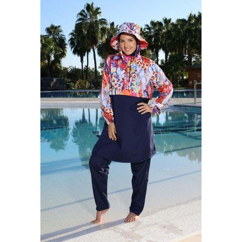 Estiva 26974 Lacivert Paradise Tam Kapalı Croplu Şapkalı Pantolonlu Tesettür Mayo