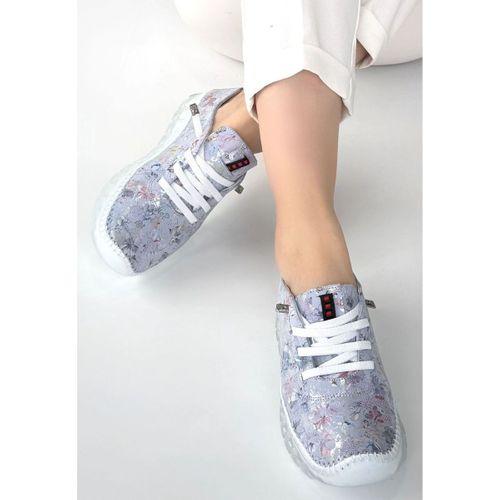 Kinte Lila Desenli Deri Bağcıklı Spor Ayakkabı