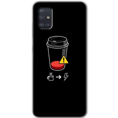 Samsung Galaxy A51 Kılıf Baskılı Kapak - Coffee Battery +Tam Ekran Koruyucu