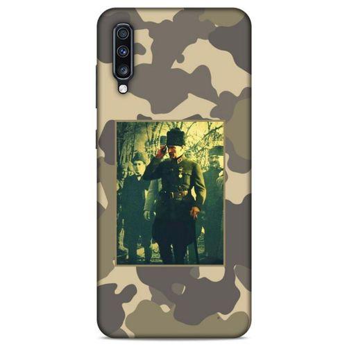 Samsung Galaxy A70s Kılıf Atatürk (14) Lansman Kılıf Kamuflaj Krem