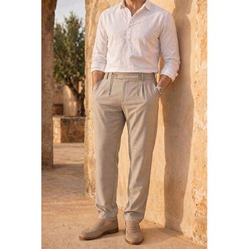 Forner Regular Fit Beli Lastikli Kemer Detaylı Erkek Kumaş Pantolon - Bej