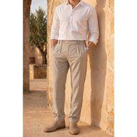 Forner Regular Fit Beli Lastikli Kemer Detaylı Erkek Kumaş Pantolon - Bej
