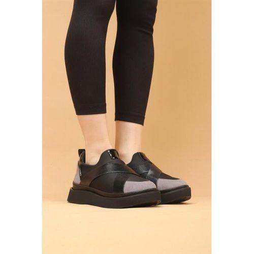 Nesica Siyah-Gri Renkli Süet Deri Lastikli Paraşüt Kumaş Yürüyüş Ayakkabı