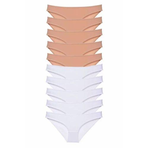 10 adet Süper Eko Set Likralı Kadın Slip Külot Ten Beyaz