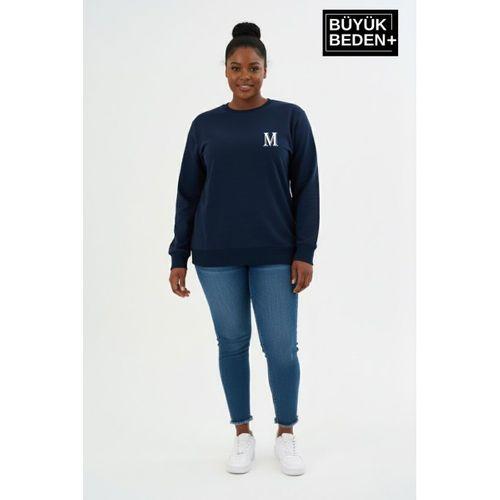 Kadın Büyük Beden M Baskılı Bisiklet Yaka ince Sweatshirt SPR26BSWK956-13