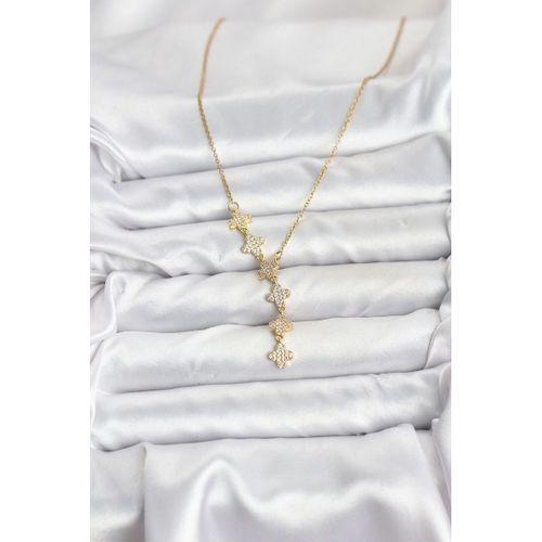 316L Çelik Zincir Gold Renk Yonca Model Kadın Kolye