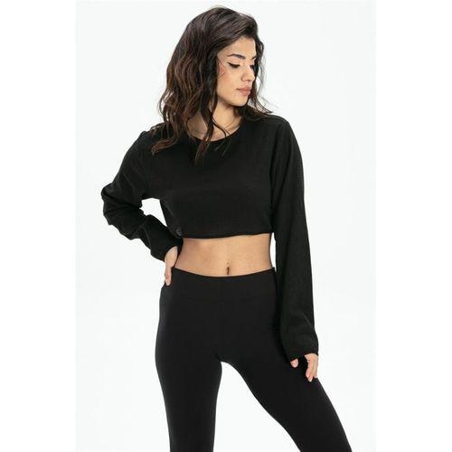Uzun Kol Şile Bezi Bisiklet Yaka Crop Astar Bluz Siyah Syh