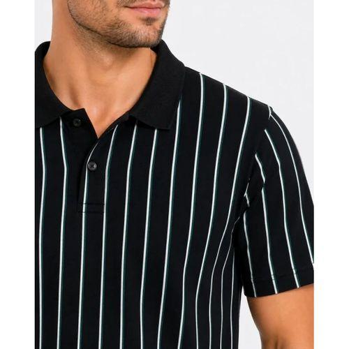 Erkek Pike Kumaş Çizgili Polo Yaka Tişört Kısa Kol Yazlık T-Shirt - Siyah
