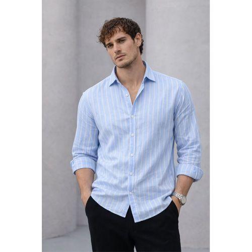Scorsese Çizgili Relaxed Fit Erkek Gömlek - Buz Mavi