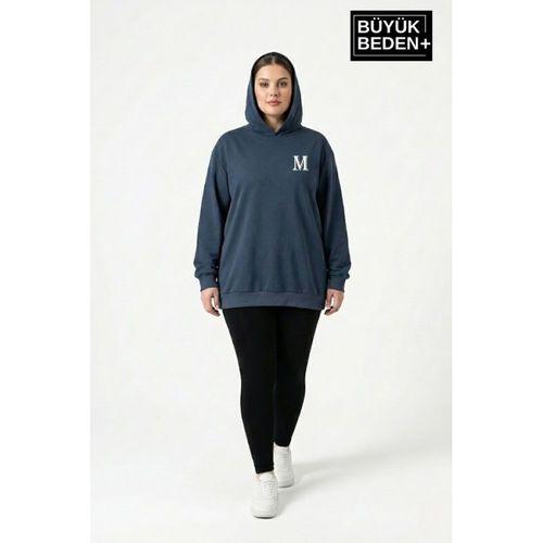 Kadın Büyük Beden Kapşonlu M Baskılı ince Swatshırt SPR26BSWK957-13