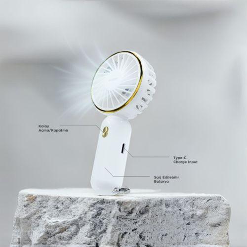 EVEREST EFN11, BEYAZ, 3 Kademeli Hız, Elde Kullanım, Dahili 900mAh Bataryalı, Type-C Şarj Girişli, Vantilatör