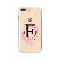 iPhone 8 Plus Pembe Çiçek Desen F Harfli Şeffaf Kılıf