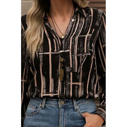 Kadın Uzun Kollu V Yakalı Desenli Dalgıç Bluz