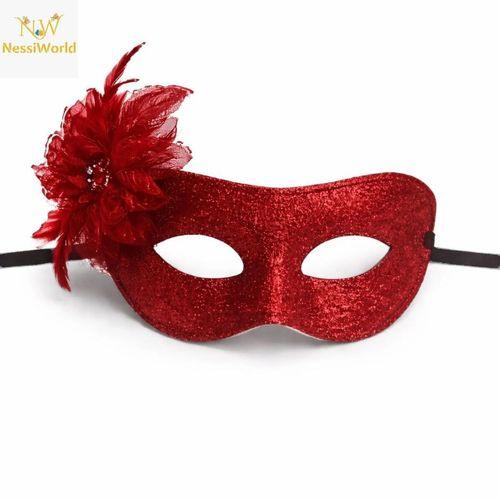 Kırmızı Simli Tüylü Balo Maskesi – Kadın Parti &amp; Maskeli Balo Maskesi