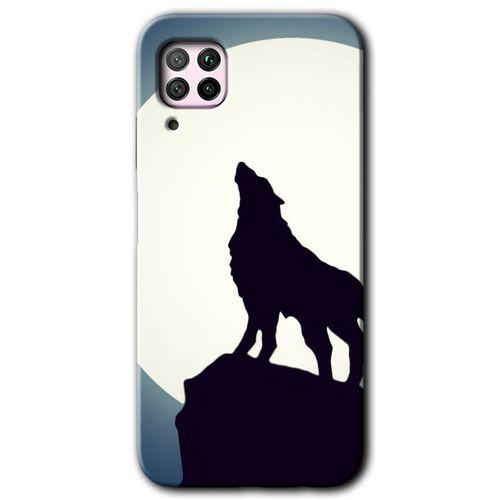 Huawei P40 Lite Kılıf HD Desen Baskılı Arka Kapak - Dolunay Bozkurt + Kırılmaz Cam