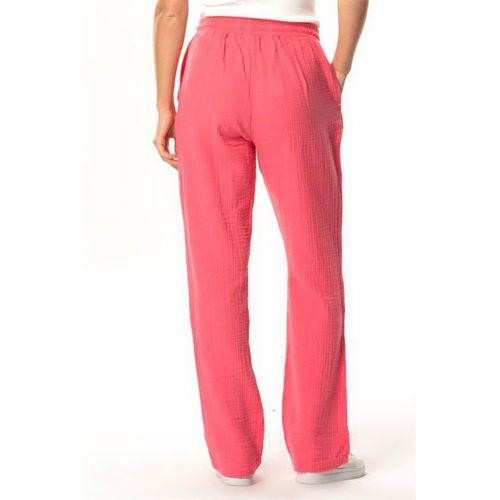 Müslin Beli Bağcıklı Çift Cepli Kadın Yazlık Pantolon Pembe Pmb