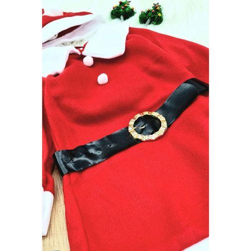 Kız Çocuk Noel Anne Yılbaşı Kostümü Etekli Şapkalı Elbise Yılbaşı Noel Baba Kostümü