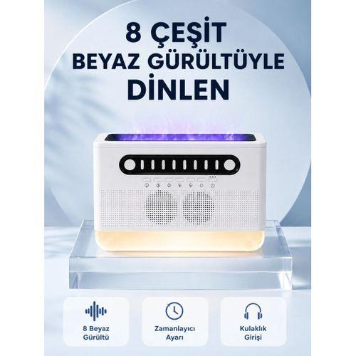 Simüle Alev Efektli Kablosuz Hoparlör Zamanlayıcılı Gece Lambası