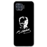 Oppo Reno 4 Lite Kılıf HD Desen Baskılı Arka Kapak + Temperli Cam - Atatürk Silüet İmza