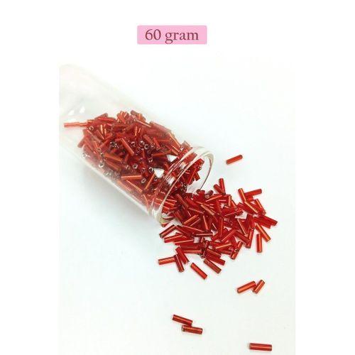 Uzun Boru Kesme Boncuk Çap 2mm Uzunluk 10 mm - 60 Gram - Şeffaf Kırmızı - BNC299