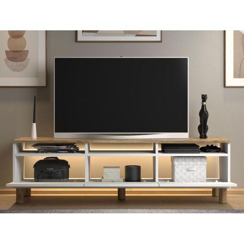 Nora Bohem Ledli Tv Ünitesi 160 Cm 3 Kapaklı 3 Raflı Dolaplı Atlantik Çam / Beyaz