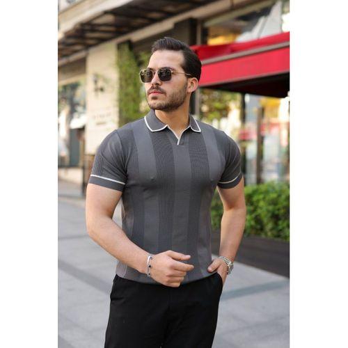 Erkek Dokulu Desen Yakalı Kısa Kollu Tişört