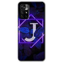 Xiaomi Poco M4 Pro 5G HD Baskılı Kılıf + 9D Tam Ekran Koruyucu - Dark Neon Yaprak J Harfi