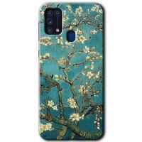 Samsung Galaxy M31 Kılıf HD Desen Baskılı Arka Kapak + Temperli Cam - Almond Blossom