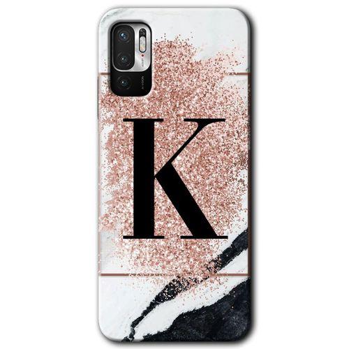 Redmi Note 10 5G Kılıf HD Desen Baskılı Arka Kapak - Pembe Mermer Desenli K Harfi