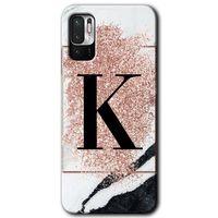 Redmi Note 10 5G Kılıf HD Desen Baskılı Arka Kapak - Pembe Mermer Desenli K Harfi